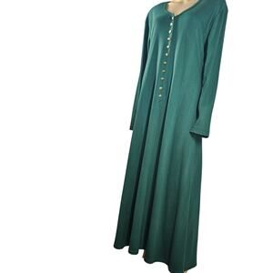 1990s Vintage Dress Green Pullover Fit Flare Long Sleeve Button Front Size Large
